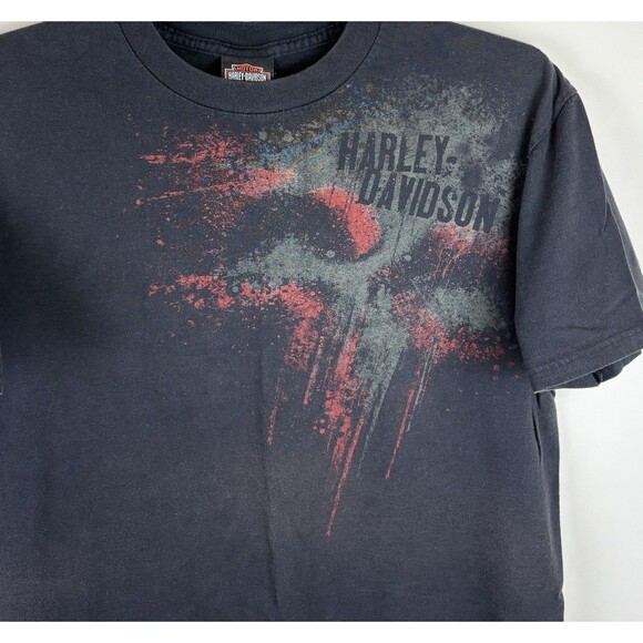 Vintage Y2K Harley Davidson / Punisher Graphic T - Shirt / Black/Faded / Large - Picture 2 of 5